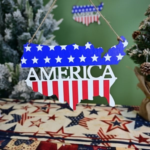 Panneau Suspendu en Bois Carte USA Patriotique America Décoration Murale Ajourée pour Jour de l'Indépendance 4 Juillet