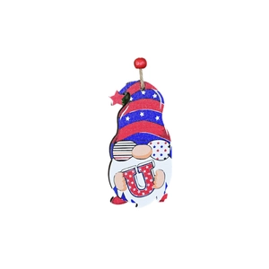 Independence Day wooden gnome decoration with US flag pattern and hanging rope ornament