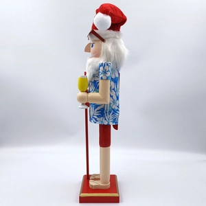 Detailed side view of a Hawaiian Nutcracker wearing a floral shirt and sunglasses