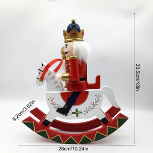 Detailed size specifications for a traditional wooden nutcracker on a rocking horse