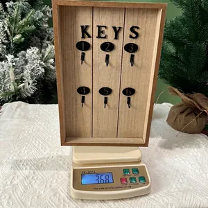 Vertical wooden wall key holder with 6 hooks and KEYS text in European creative style