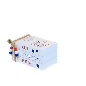 Décoration de livres en bois patriotiques avec texte Let Freedom Ring et perles colorées