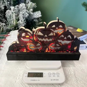 Weight measurement of glowing wooden Halloween jack-o-lantern pumpkin table decor