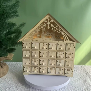 Wooden Christmas Advent Calendar House With LED Light Laser Cut Nativity Scene Countdown Drawers Holiday Home Decor Ornament