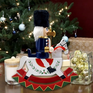Traditional 30.5cm wooden nutcracker soldier on white rocking horse Christmas ornament
