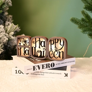 Halloween wooden BOO sign with LED lights and Happy Halloween silhouette carving