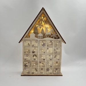 Calendrier de l'Avent en bois avec 25 tiroirs et décoration de scène de forêt lumineuse LED