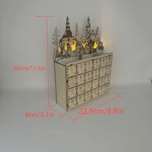 Wooden Christmas advent calendar with 24 drawers and LED lighted winter village scene