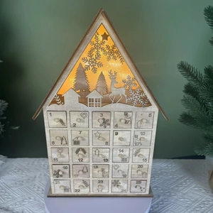 Calendrier de l'Avent en bois lumineux à LED avec 25 tiroirs pour décor de Noël