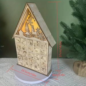Calendrier de l'Avent en bois avec 25 tiroirs et décor de forêt à LED