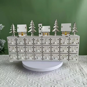 Wooden 24-day Christmas countdown advent calendar with LED lights and white finish drawers