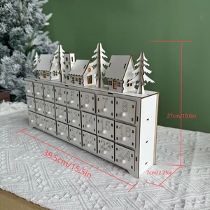 24-drawer wooden Christmas advent calendar with LED snowy village scene decor