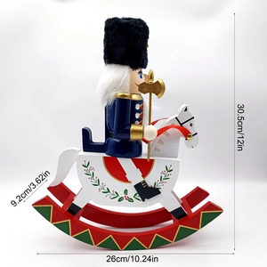 30.5cm wooden nutcracker soldier on rocking horse with size dimensions and measurements