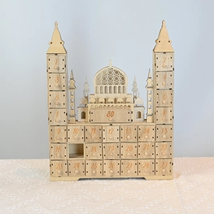 Wooden Ramadan countdown calendar with 30 drawers in Islamic architectural style