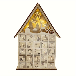 Calendrier de l'Avent de Noël en bois avec 25 tiroirs et éclairage LED blanc chaud
