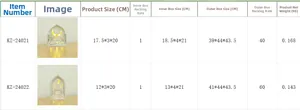 Tableau des tailles détaillé pour ornements musulmans en bois LED avec dimensions