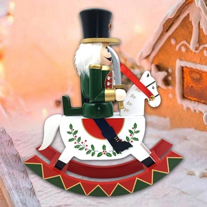 Traditional 30.5cm wooden nutcracker soldier on white rocking horse Christmas decor