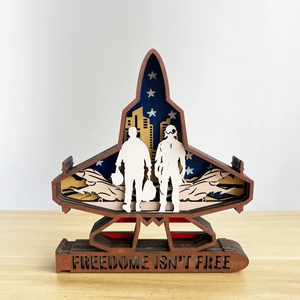 Multilayer 3D Wood Carving Military Jet Tank Bullet Ornament Patriotic Independence Day Desktop Decor For Veterans Gift