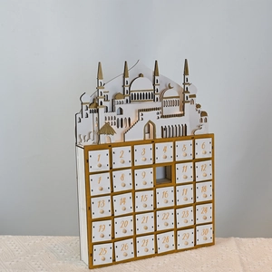 Ramadan-Adventskalender aus Holz mit 30 Schubladen und Moschee-Silhouetten-Design