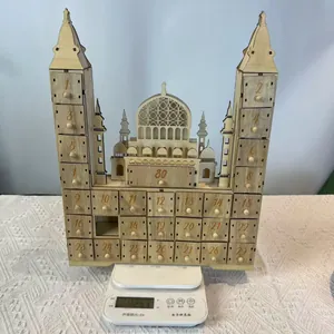 Detailed view of lightweight 30-day wooden Ramadan countdown calendar on scale