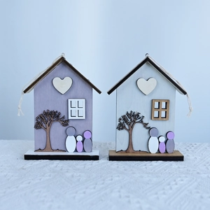 Boxwood House Shaped Wooden Ornament Family Theme Laser Cut Home Decor Mother's Day Gift Wall Hanging Key Rack Holder