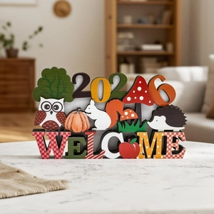 Wooden Harvest Festival Thanksgiving Desktop Ornament Welcome 2024 Owl Pumpkin Mushroom Squirrel Wood Carved Decoration