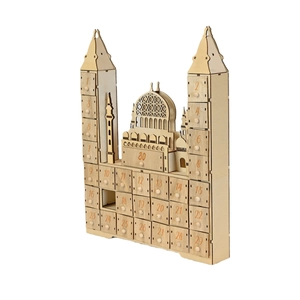 Wooden Ramadan countdown calendar with 30 drawers and Islamic architectural design