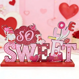 Décoration de Table en Bois Saint-Valentin Cœur Amour KISS Happy Valentines Lettre Ornement pour Maison Bureau Fête
