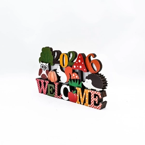 Multi-layer wooden Harvest Festival desktop decoration with Welcome sign and forest motifs