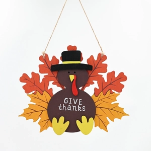 Decorazione porta in legno tacchino Ringraziamento con scritta Give Thanks e foglie