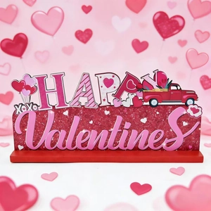 Décoration de table LOVE en bois scintillant pour la Saint-Valentin avec motifs cœurs