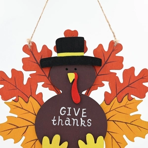 Decorazione per porta in legno per il Ringraziamento con tacchino e scritta Give Thanks