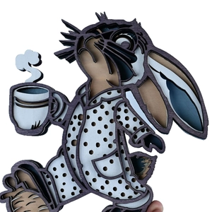 3D layered wooden rabbit decoration with coffee cup for Easter home tabletop decor