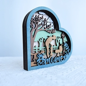 3D layered wooden heart ornament for Mother's Day with tree and house scene