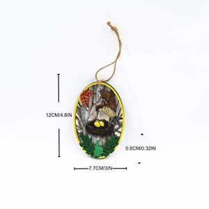 Detail view of bird nest wooden wall hanging with 12x7.7cm dimension markings