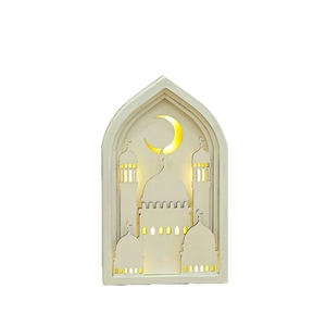 Lampe suspendue LED en bois pour l'Aïd avec design ciselé de mosquée et lune