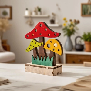 Handcrafted wooden mushroom forest desk decor for autumn harvest and garden vibe