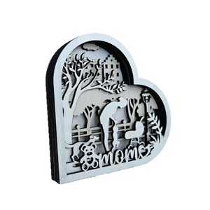 3D layered wooden heart carving with mother and child scene and Mom lettering base