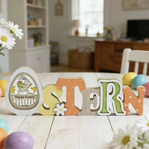 Décoration de table de Pâques OSTERN en bois avec motifs lapins pour fête printanière