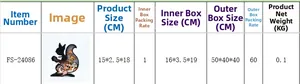 Detailed size chart for carved wooden squirrel autumn ornament with dimensions and weight
