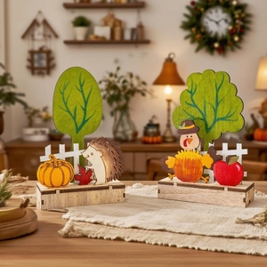 Decorazione da Tavolo in Legno per il Ringraziamento Raccolto Autunnale Riccio Zucca Tacchino Ornamenti da Tavolo in Legno per Casa Ufficio