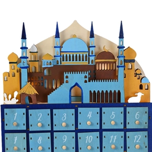 LED Countdown-Kalender aus Holz mit Moschee-Silhouette für muslimische Festdekoration