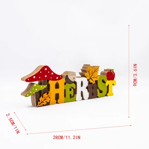 Detail of HERBST wooden autumn table decor with mushroom and leaf motifs, 2.5cm thickness