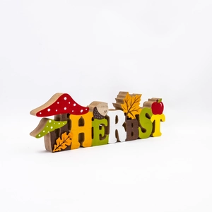 Herbst wooden centerpiece with hedgehogs, mushrooms, and autumn leaves for table decor
