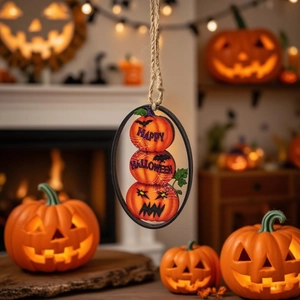 Halloween Wooden Boxwood Pumpkin Hanging Decoration Happy Halloween Letter Print Ghost Skull Ornament With Rope For Home Party Decor