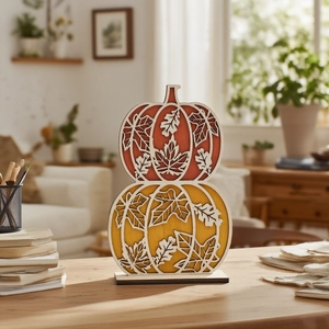 Double-layered pumpkin wood signs with white leaf hollow carvings for fall home decor
