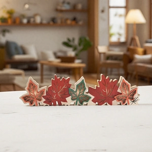 Autumn Harvest Thanksgiving Wooden Desktop Decoration LED Pumpkin Maple Leaf Harvest Theme Home Office Table Ornament MDF Cutout