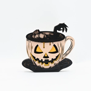 Halloween layered wooden pumpkin coffee cup desktop ornament with zombie hand decor