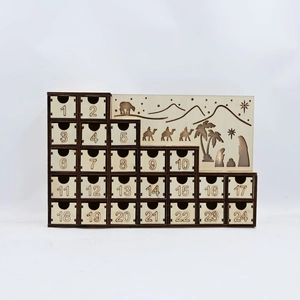 Wooden Christmas Advent Calendar with 24 drawers and LED Nativity desert scene decor