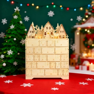 Wooden Christmas Advent Calendar With LED Lights 24 Drawers Reindeer Village Scene Holiday Countdown Home Decor Gifts